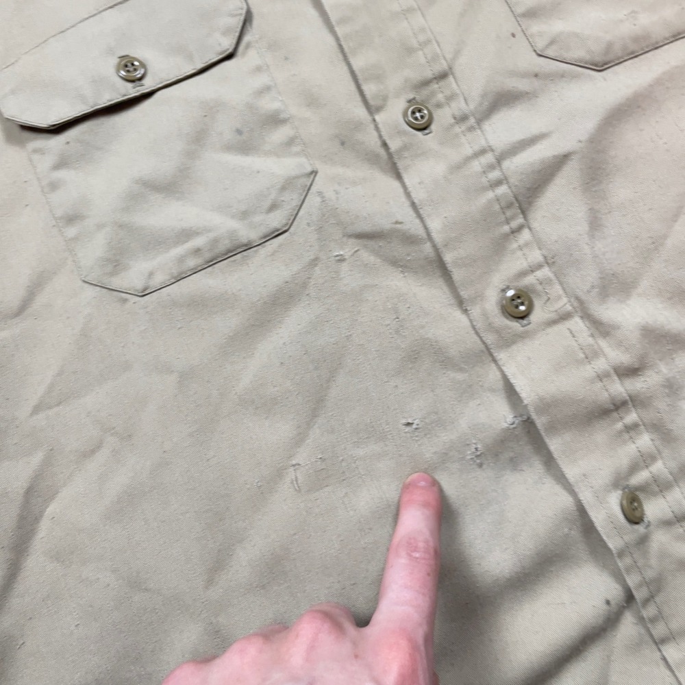 VTG 70s Mens Short Sleeve Khaki Tan Work Shirt Distressed Utility Button Down - Picture 7 of 8